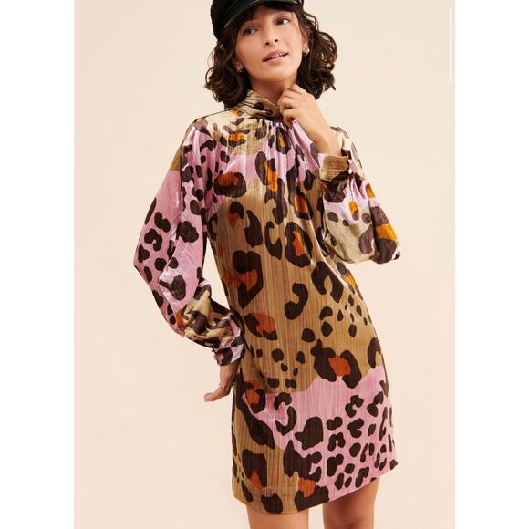 Anthropologie Eleanor Layla Velvet Leopard Tunic Dress Women's Sz 6 - Picture 2 of 10